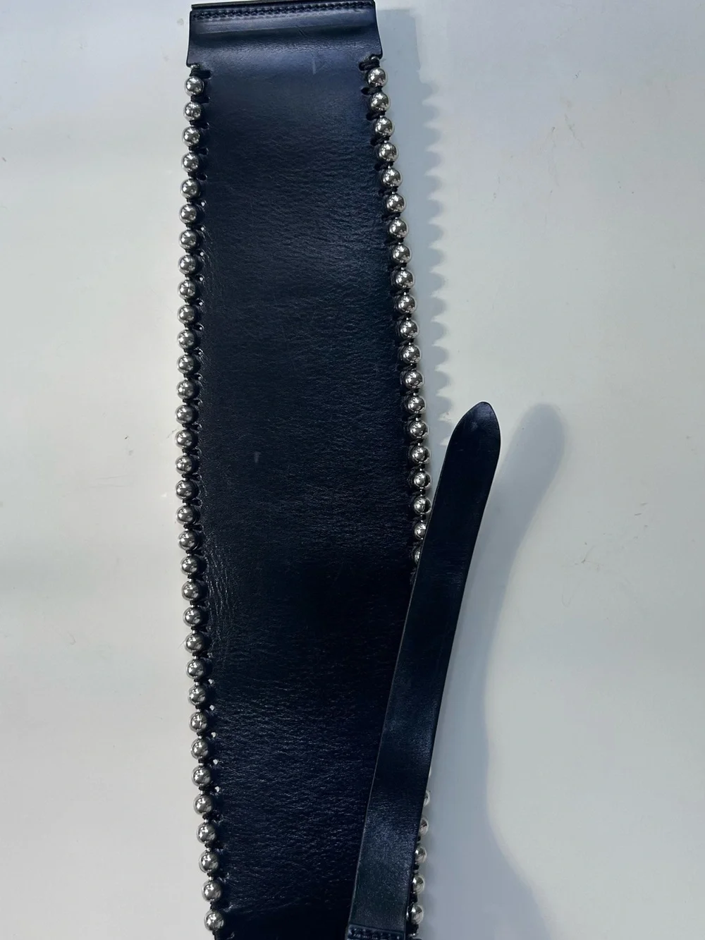 Isabel Marant Black Leather Wide Waist Belt with Silver Bead Trim